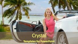  Presentation with summer trees - Presentation theme having woman posing in convertible car background and a violet colored foreground