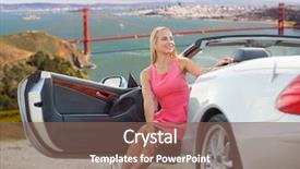  Presentation with road trip - Amazing slide set having woman posing in convertible car backdrop and a  colored foreground