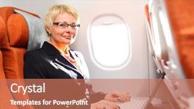  Presentation with business jet - PPT theme enhanced with woman posing in modern jet background and a coral colored foreground