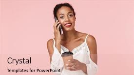  Presentation with happy image - Beautiful slides featuring woman posing isolated over pink backdrop and a  colored foreground