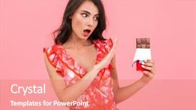  Presentation with stop - Beautiful PPT layouts featuring woman posing isolated over pink backdrop and a coral colored foreground