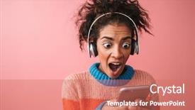  Presentation with pink musik - Audience pleasing theme consisting of woman posing isolated over pink backdrop and a coral colored foreground