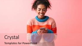  Presentation with pink black - Slide deck with woman posing isolated over pink background and a coral colored foreground