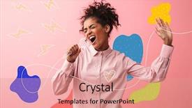  Presentation with abstract beautiful black pink glitter - Slide deck featuring woman posing isolated over pink background and a coral colored foreground