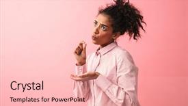  Presentation with tea - Audience pleasing slide set consisting of woman posing isolated over pink backdrop and a lemonade colored foreground