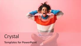  Presentation with abstract beautiful black pink glitter - Colorful presentation design enhanced with woman posing isolated over pink backdrop and a  colored foreground