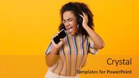  Presentation with yellow music - Amazing slides having woman posing isolated over yellow backdrop and a gold colored foreground