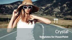  Presentation with road - Amazing PPT theme having woman posing on a road backdrop and a gray colored foreground
