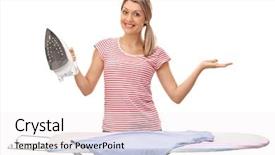  Presentation with ironing - Beautiful slide set featuring woman posing with an iron backdrop and a white colored foreground