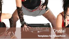  Presentation with old - PPT theme with woman posing with guitar amp background and a  colored foreground