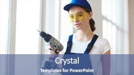  Presentation with construction site construction - Slide set featuring woman posing with power drill background and a ocean colored foreground
