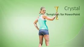  Presentation with trophy green - Presentation theme enhanced with woman posing with trophy against green vignette background and a mint green colored foreground