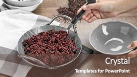  Presentation with rice - Amazing PPT theme having woman pouring cooked rice backdrop and a tawny brown colored foreground