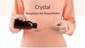  Presentation with medicine syrup - PPT layouts having woman pouring cough medicine syrup background and a coral colored foreground