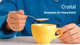  Presentation with cup coffee - Amazing theme having woman pouring sugar on coffee backdrop and a ocean colored foreground