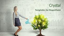  Presentation with pouring water - Presentation theme featuring woman pouring water on lightbulb background and a sky blue colored foreground