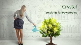  Presentation with pouring water - Colorful theme enhanced with woman pouring water on lightbulb backdrop and a sky blue colored foreground