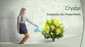  Presentation with pouring water - Audience pleasing theme consisting of woman pouring water on lightbulb backdrop and a sky blue colored foreground