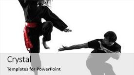  Presentation with silat - Amazing theme having woman practicing martial arts kung backdrop and a light gray colored foreground