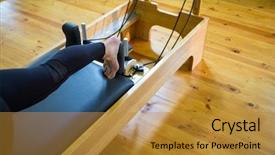  Presentation with exercise - Audience pleasing slide deck consisting of woman practicing stretching exercise on reformer in gym backdrop and a gold colored foreground