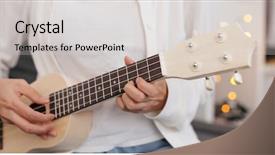  Presentation with ukulele - Colorful theme enhanced with woman practicing ukulele backdrop and a light gray colored foreground