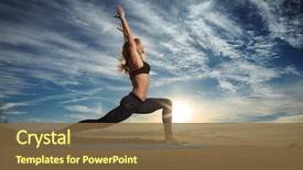  Presentation with warrior woman - Beautiful presentation featuring woman practicing warrior yoga pose backdrop and a tawny brown colored foreground