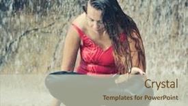  Presentation with waterfall woman - PPT layouts consisting of woman practicing yoga near waterfall balance pose tulasana background and a soft green colored foreground