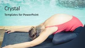  Presentation with waterfall woman - Colorful PPT layouts enhanced with woman practicing yoga near waterfall child pose balasana backdrop and a sky blue colored foreground