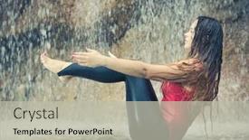  Presentation with waterfall woman - Colorful slide deck enhanced with woman practicing yoga near waterfall boat pose navasana backdrop and a light gray colored foreground