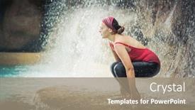  Presentation with waterfall woman - Audience pleasing PPT layouts consisting of woman practicing yoga near waterfall awkward pose utkatasana backdrop and a coral colored foreground