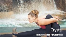  Presentation with waterfall woman - Colorful theme enhanced with woman practicing yoga near waterfall sage pose marichyasana backdrop and a tawny brown colored foreground