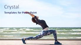  Presentation with coast - PPT theme featuring woman practicing yoga on the coast of sea sunny day background and a sky blue colored foreground