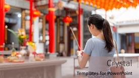  Presentation with chinese temple - PPT theme with woman-pray-for-her-wishes background and a coral colored foreground