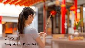  Presentation with chinese temple - Slide deck featuring woman-pray-with-incense background and a coral colored foreground