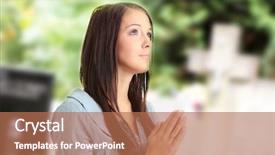  Presentation with cemetery - Audience pleasing slides consisting of woman praying next to grave backdrop and a coral colored foreground
