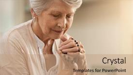 Presentation with praying hands rosary - Cool new slides with woman praying while holding christian backdrop and a coral colored foreground