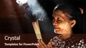  Presentation with incense - Presentation theme featuring woman praying with incense sticks background and a wine colored foreground