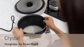  Presentation with jasmine - Presentation theme having woman-prepare-to-cook-jasmine background and a coral colored foreground