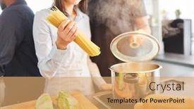  Presentation with spaghetti - Slides enhanced with woman-prepares-spaghetti-pasta background and a coral colored foreground