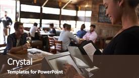  Presentation with touch screen - Cool new presentation design with woman preparing bill at restaurant backdrop and a tawny brown colored foreground