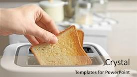  Presentation with bread - Presentation theme having woman preparing bread in toaster background and a soft green colored foreground