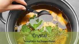  Presentation with man watching woman preparing vegetables - Amazing PPT theme having woman preparing brine for turkey backdrop and a gold colored foreground