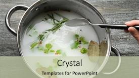  Presentation with man watching woman preparing vegetables - PPT theme featuring woman preparing brine for turkey background and a soft green colored foreground