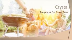  Presentation with food grill - PPT layouts featuring woman-preparing-food-in-barbecue background and a cream colored foreground