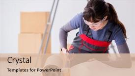  Presentation with work - PPT theme enhanced with woman preparing for wallpaper work background and a lemonade colored foreground