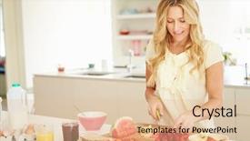  Presentation with healthy breakfast - Audience pleasing presentation theme consisting of woman preparing healthy breakfast backdrop and a lemonade colored foreground