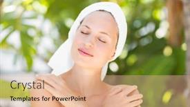  Presentation with spa day - Presentation consisting of woman preparing herself for spa day in an health farm background and a coral colored foreground