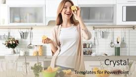  Presentation with lemonade - Cool new slide set with beautiful young woman preparing lemonade backdrop and a coral colored foreground