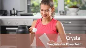  Presentation with protein shake - Presentation theme enhanced with woman preparing protein shake background and a coral colored foreground