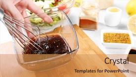  Presentation with sauce - Cool new slide deck with woman preparing sauce for salad backdrop and a gold colored foreground